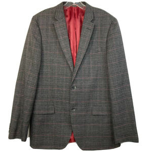 Ben Sherman Jacket‎ Blazer Mens Sz 42L Gray Red Glen Plaid Sport Coat Pockets